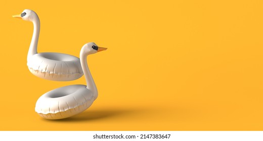 Swan Float. Inflatable Beach Or Pool Toy. Copy Space. 3D Illustration.