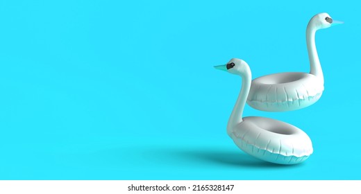 Swan Float. Inflatable Beach Or Pool Toy. Copy Space. 3D Illustration.