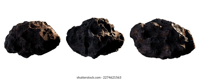 Swarm of asteroids isolated on white background.3d rendering PNG Set