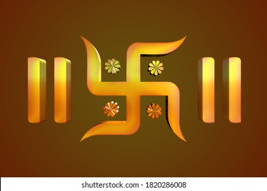 Swastik 3d orange background unique wallpaper with 3d Ganpati Ganesh icon