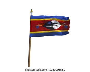 Swaziland flag Isolated Silk waving flag of Kingdom of Eswatini made transparent fabric with wooden flagpole golden spear on white background isolate real photo Flags world countries 3d illustration - Powered by Shutterstock