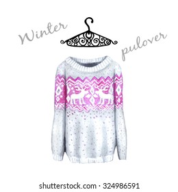 Sweater With Deers Watercolor Style Illustration Isolated On White Background