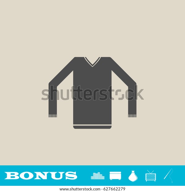 Sweater icon flat. Simple gray pictogram on light
background. Illustration symbol and bonus icons real estate,
ottoman, vase, tv, fishing
rod