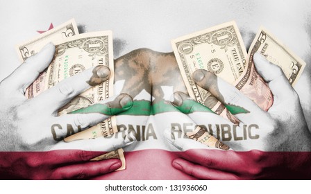 Sweaty Girl Covered Her Breast With Money (dollars), Flag Of California