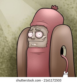 Sweaty Guy In A Hotdog Costume Cartoon Illustration