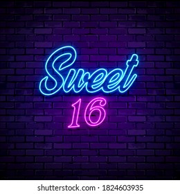 Sweet 16 invitation lettering sign neon 3D illustration - Powered by Shutterstock