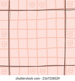 Sweet Cameo Coral Checkered Pattern Tablecloth, Line And Heart Light Shades, Picnic Plaid Texture, Tartan Pattern Background