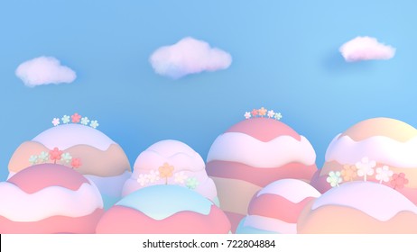 Sweet cartoon candy world. 3d rendering picture.