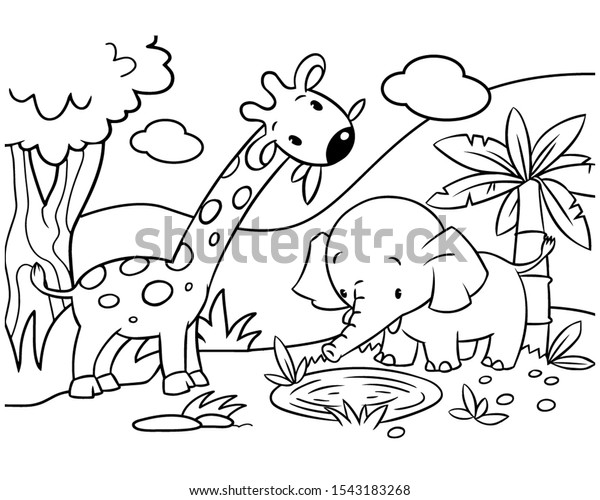 Download Sweet Coloring Cartoon Giraffe Elephant Print Stock Illustration 1543183268