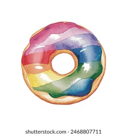 Sweet donut colored in rainbow colors of the pride lgbt flag. Hand drawn watercolor element. - Powered by Shutterstock