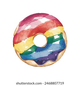 Sweet donut colored in rainbow colors of the pride lgbt flag. Hand drawn watercolor element. - Powered by Shutterstock