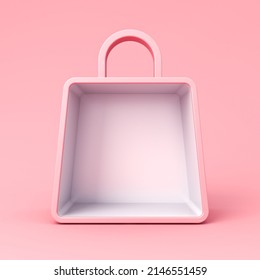Sweet Exhibition Booth Blank Shopping Bag Display Showcase Stand Isolated On Pink Pastel Color Background Minimal Creative Idea Conceptual 3D Rendering