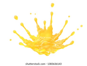 Sweet fresh orange fruit juice splash. Fruits juice splashing - tangerine, lemon, citrus, pineapple, peach, mango juice in spiral form isolated on white. Healthy drink concept. Clipping path.3D render
