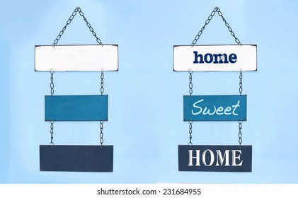 Sweet Home Sign On Board Hang On Interior Wall And Blank Boards For You To Write Your Own Text