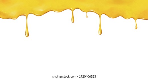 Sweet honey on a white background. Colorful background with delicious honey flowing from the edge. Dripping honey element isolated on white background. Drawn illustration for cafe, shop, bakery menu