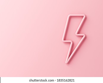 Sweet pink lightning or thunder isolated on pink pastel color wall background with shadow 3D rendering