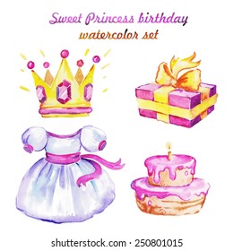 Sweet Princess Birthday. Watercolor Set