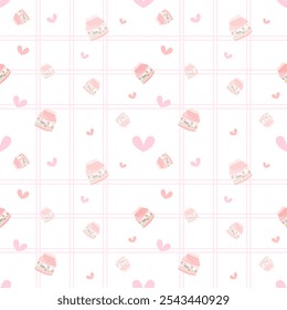 Sweet seamless pattern, pink heart and strawberry milk - Powered by Shutterstock