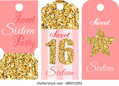 Sweet sixteen labels with glitter - Powered by Shutterstock