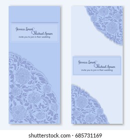 Sweet wedding cards template with lace in blue pastel color - Powered by Shutterstock