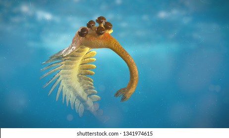 Swimming Opabinia Regalis, Prehistoric Aquatic Animal From The Cambrian Period (3d Science Render)