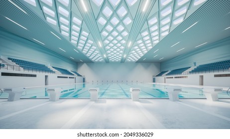 Swimming pool interior. Empty indoor swimming pool. Swimming pool for training. indoor sport swimming pool. 3d illustration - Powered by Shutterstock