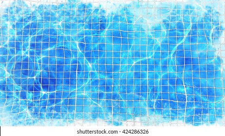 Swimming Pool With Watercolor Techniques.