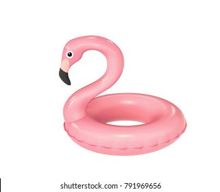 Swimming ring in shape of pink flamingo isolated on white. 3D rendering with clipping path - Shutterstock ID 791969656