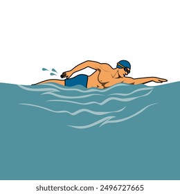 Swimming Sport Illustration Vector. Boy swimmer in bathing suits and swimming caps. water sport and swimwear boy. - Powered by Shutterstock