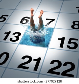 Swimming time as a person jumping and diving into a calendar with a refreshing cool pool as a fitness and healthy exercise  lifestyle symbol or summer break concept. - Powered by Shutterstock