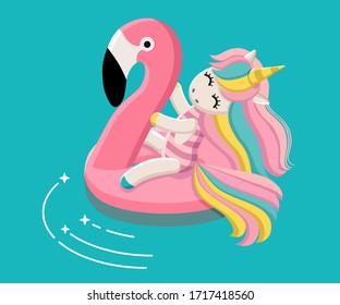 Swimming unicorn illustration. Can be used as print, poster, postcard, invitation, greeting card, packaging design, textile, sticker, and so on. - Shutterstock ID 1717418560