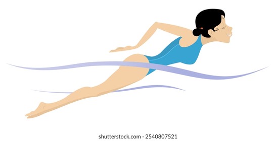 Swimming young woman. Colorful swimmer character illustration on white background. Active person. Sportswoman training in the pool. Healthcare, water sport concept - Powered by Shutterstock