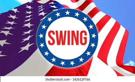 Swing election on a USA background, 3D rendering. United States of America flag waving in the wind. Voting, Freedom Democracy, Swing concept. US Presidential election banner