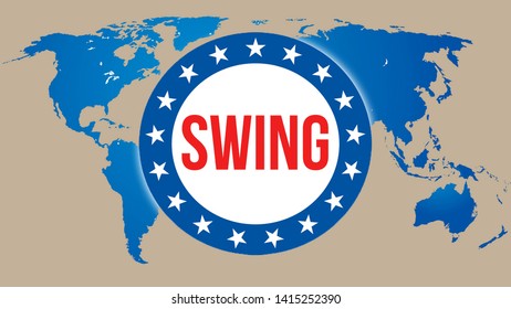 Swing election on a World background, 3D rendering. World country map as political background concept. Voting, Freedom Democracy, Swing concept. Swing and Presidential election banner