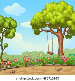 Swing on tree in park.