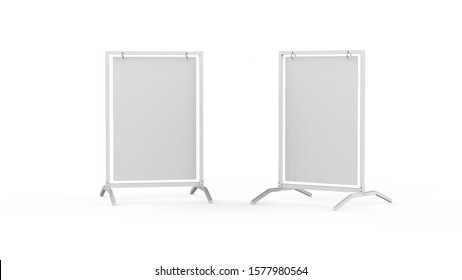 Swinger Sign Frame, Double Sided Blank White Board For Mock Up Template And Branding Presentation, 3d Illustration