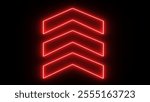 Swipe the red arrow pointing to the up. Glowing neon light traffic directional arrows sign. Flashing direction indicators