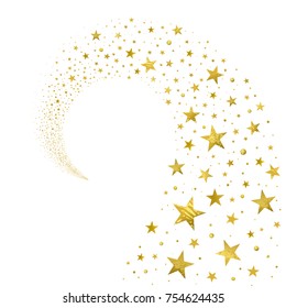 Swirl Of Gold Stars On A White Background
