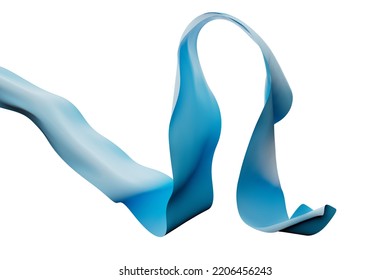 Swirling Blue Fabric Ribbon On White Background 3d Render. 3D Illustration