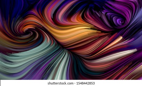 Swirling Color Paint On Black Background On Subject Of Abstract Art, Dynamic Design And Creativity. Color Swirl Series.