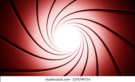 Swirling gun barrel background. Red color tones. 3D illustration.
