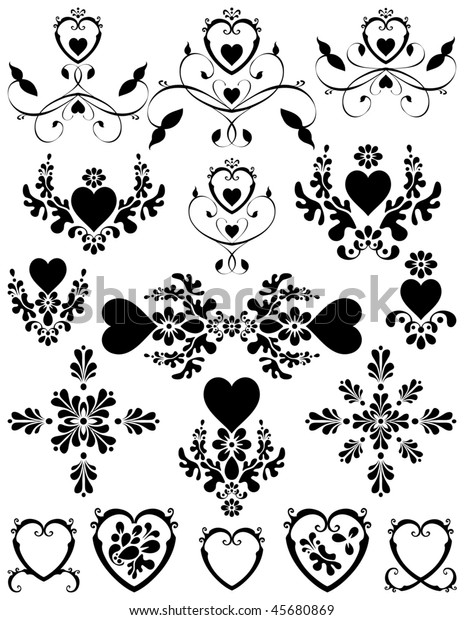 Swirling\
hearts with flower foliage designs. Unique graphics useful as page\
dividers, decorations, ornaments and\
separators.