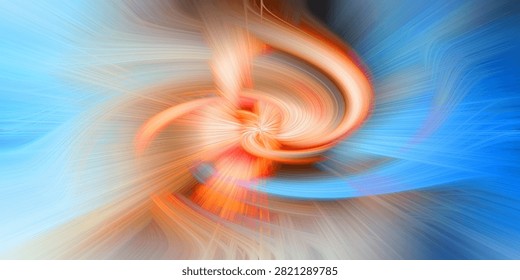 Swirling vortex background featuring vibrant orange and blue light trails. Dynamic energy motion effect creates fluid twisted shapes for energetic artistic wallpaper or design.
