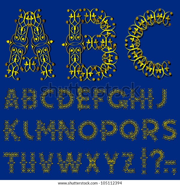 Swirly golden
alphabet letters. Raster
version