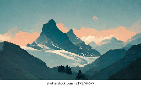 Swiss Alps Snowy Mountain With Stunning Sky