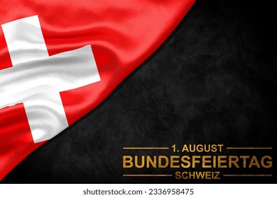 Switzerland flag and Celebrating National Day Typography on black wood background and golden letters. - Powered by Shutterstock