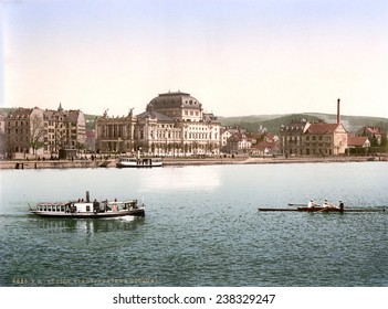 Switzerland, The Theatre And Utoquay, Zurich, Photochrom, Circa Early 1900s.