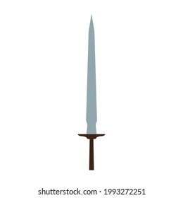 Sword antique weapon illustration medieval sharp blade icon. Isolated sword knight fantasy battle silhouette icon. Warrior war symbol military handle broadsword. Cartoon medieval weapon