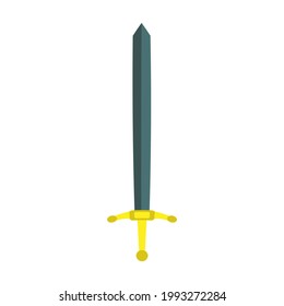Sword antique weapon illustration medieval sharp blade icon. Isolated sword knight fantasy battle silhouette icon. Warrior war symbol military handle broadsword. Cartoon medieval weapon