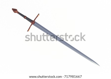Sword displayed by diagonal, isolated on white background, 3D rendering